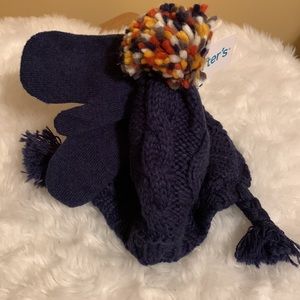 CARTERS kids knitted hat and gloves navy blue set in size 2T-4T NWT